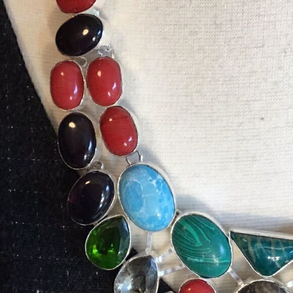 TURTILLA AGATE WITH MALACHITE GEMS NECKLACE SILVER - Picture 14 of 16